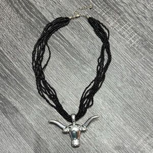 Never Worn - Longhorn Necklace - Black Beaded